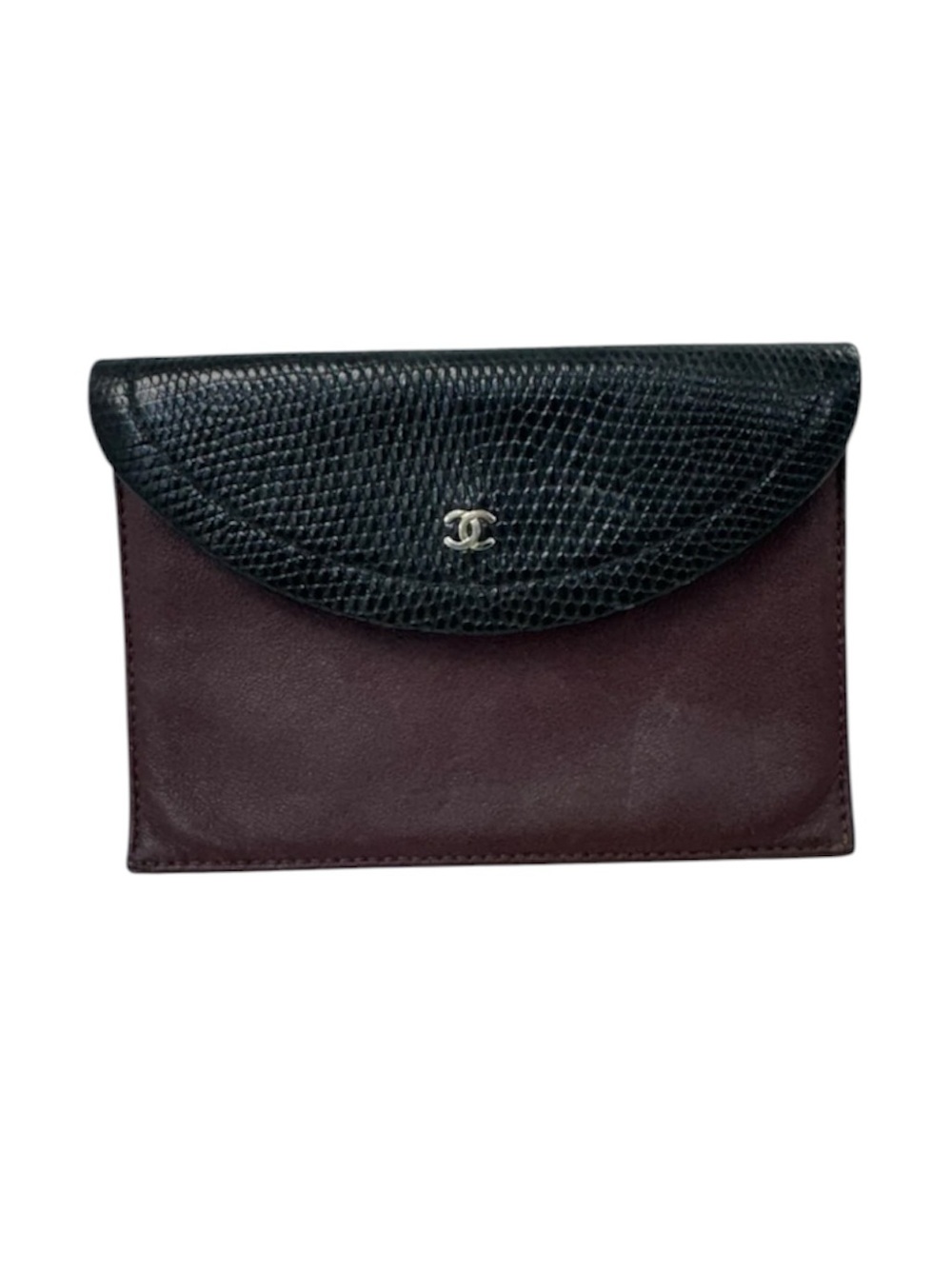 Vintage Chanel Lizard & Leather Envelope Wallet – Burgundy & Black